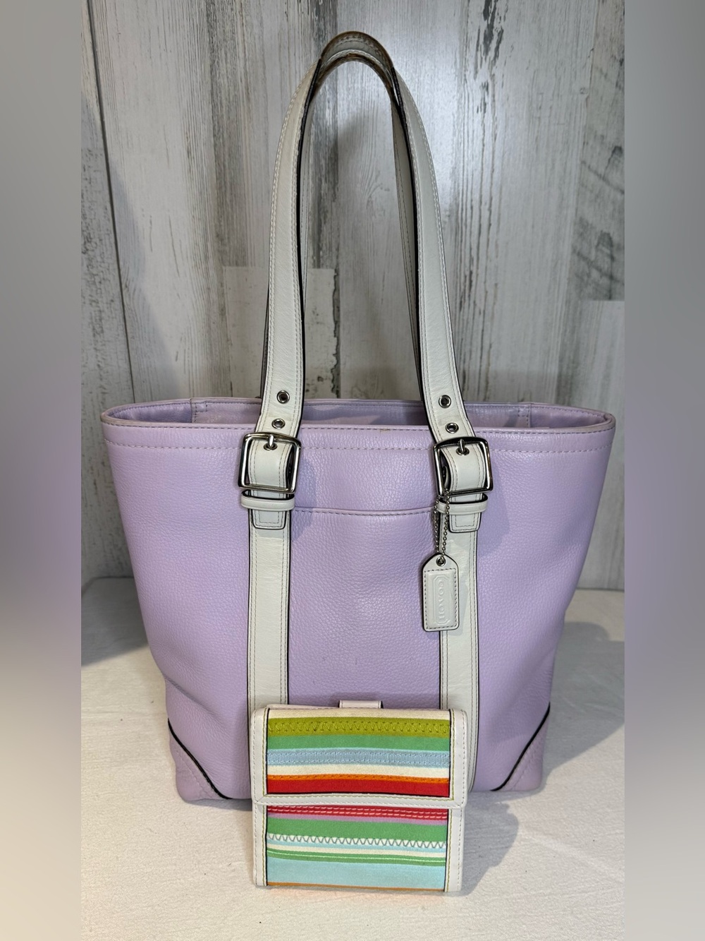 Coach Vintage Hamptons Carryall Tote Lavender Leather with Matching Wallet